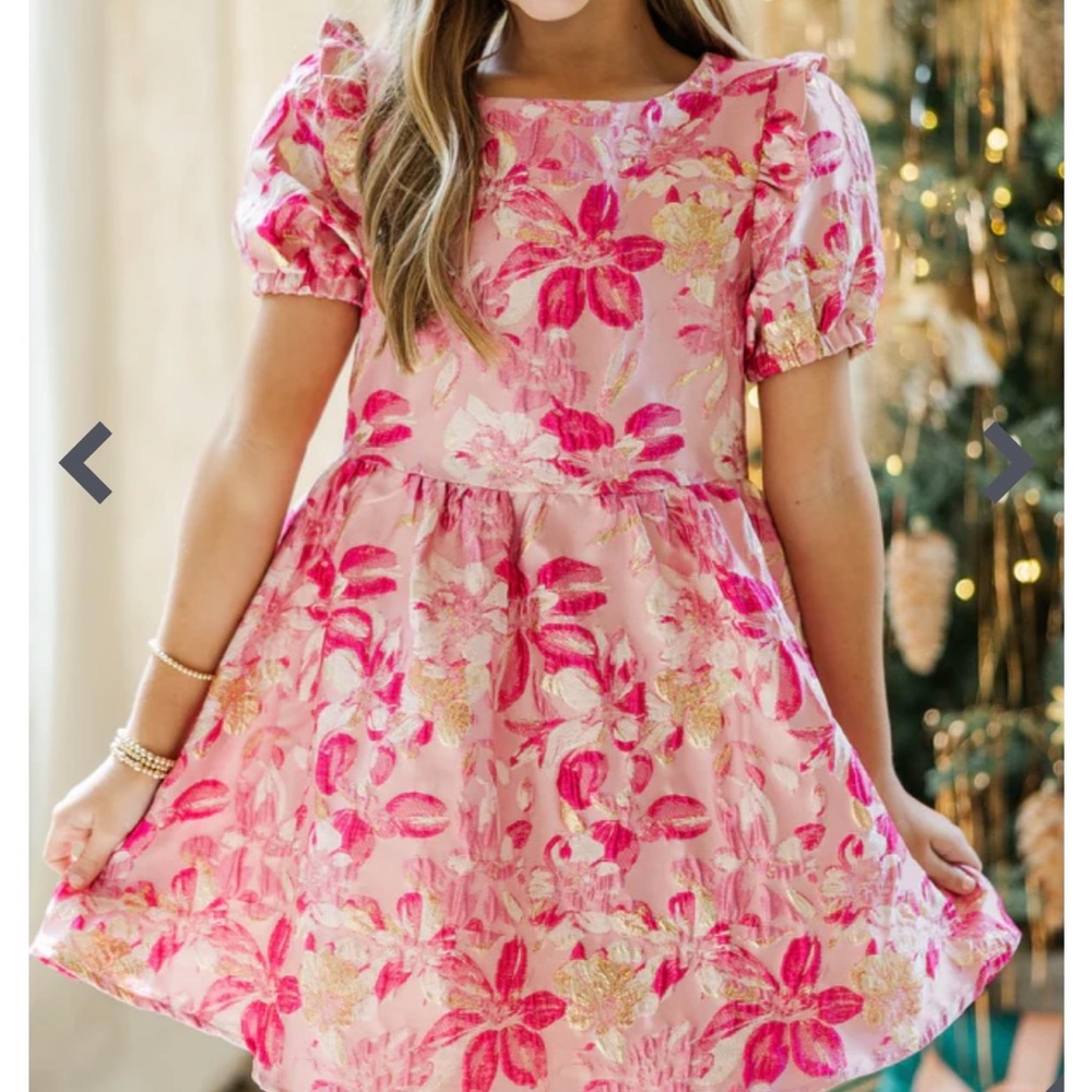 Floral Pink and Gold Kids Formal Dress